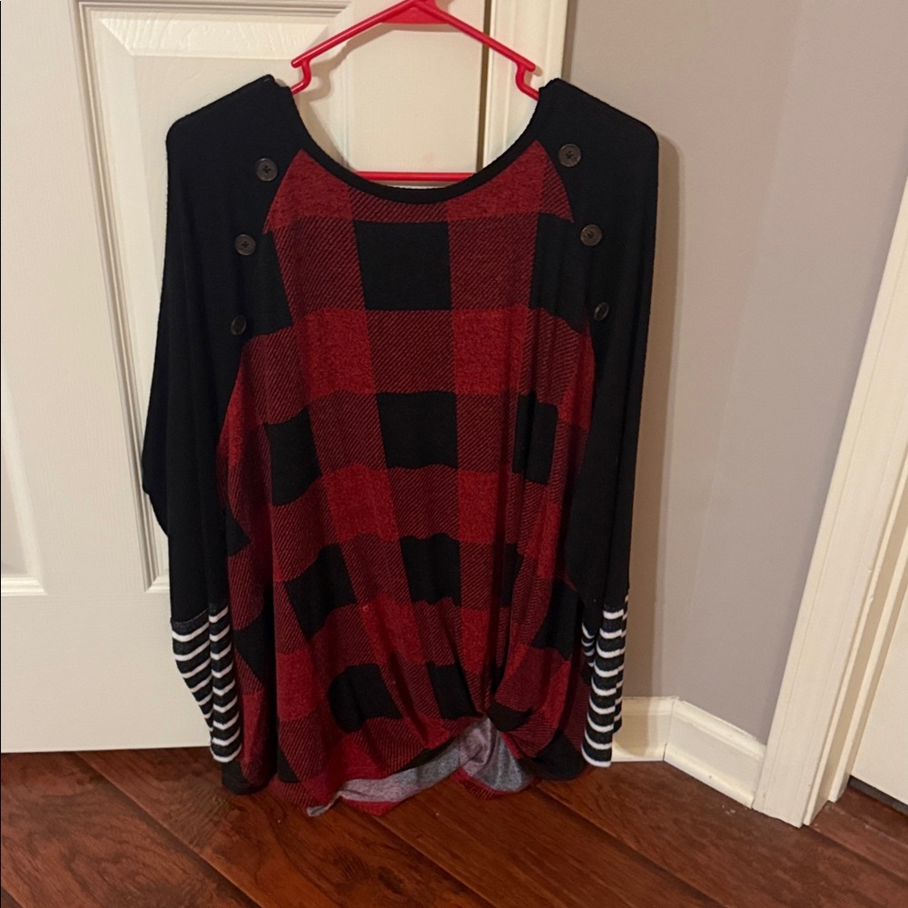 Maurices Red and Black Checkered Top